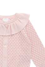 Cardigan en Coton Tricoté Rose Uni avec Boutons sur le Devant et Détails Nervurés pour Filles 0M-10A