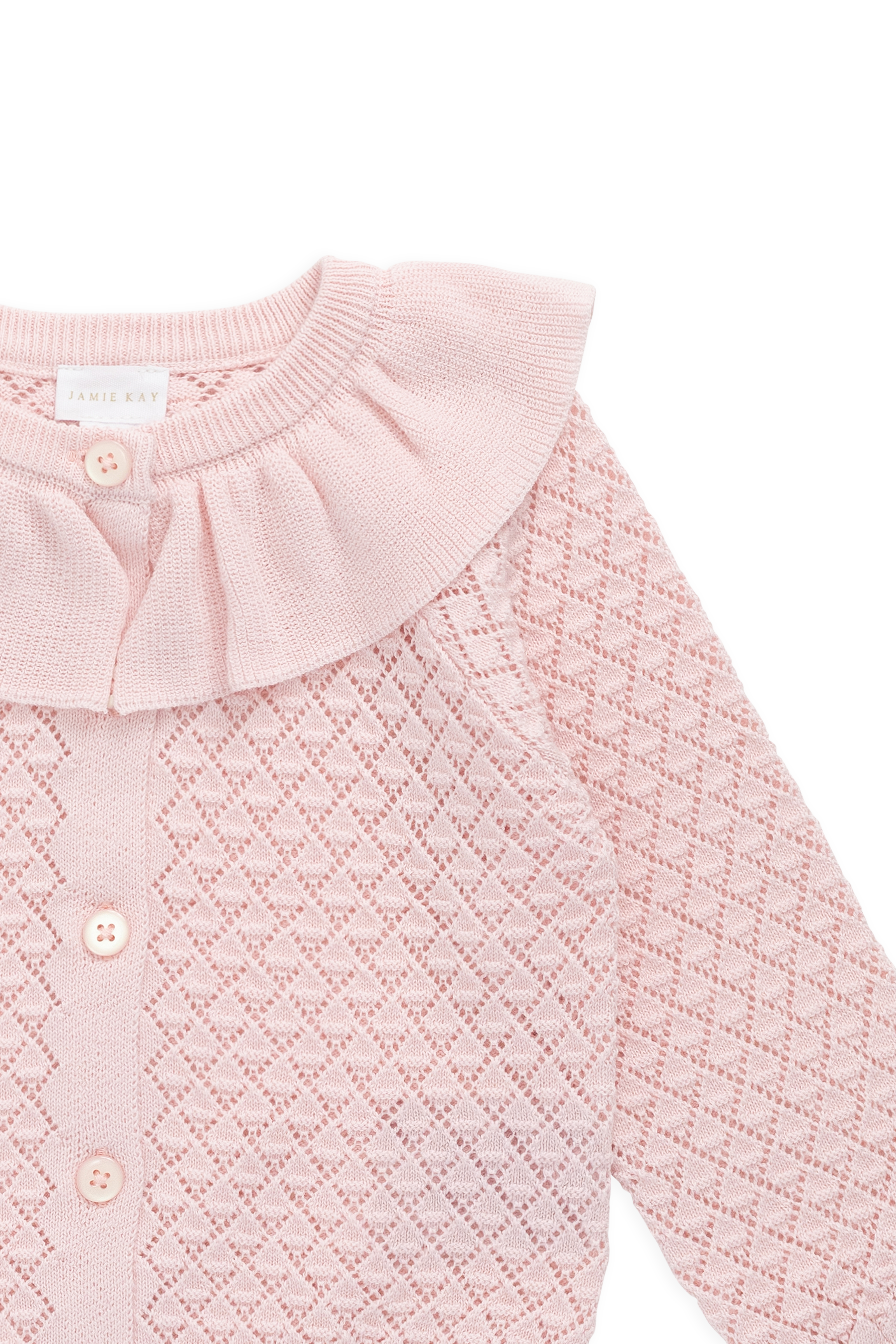 Cardigan en Coton Tricoté Rose Uni avec Boutons sur le Devant et Détails Nervurés pour Filles 0M-10A