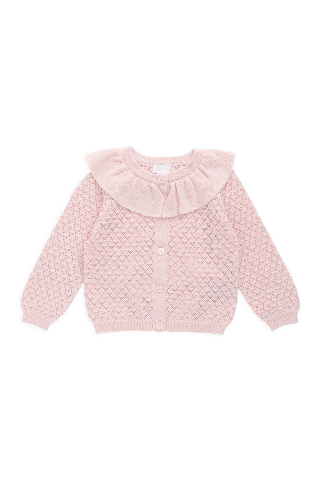 Cardigan en Coton Tricoté Rose Uni avec Boutons sur le Devant et Détails Nervurés pour Filles 0M-10A