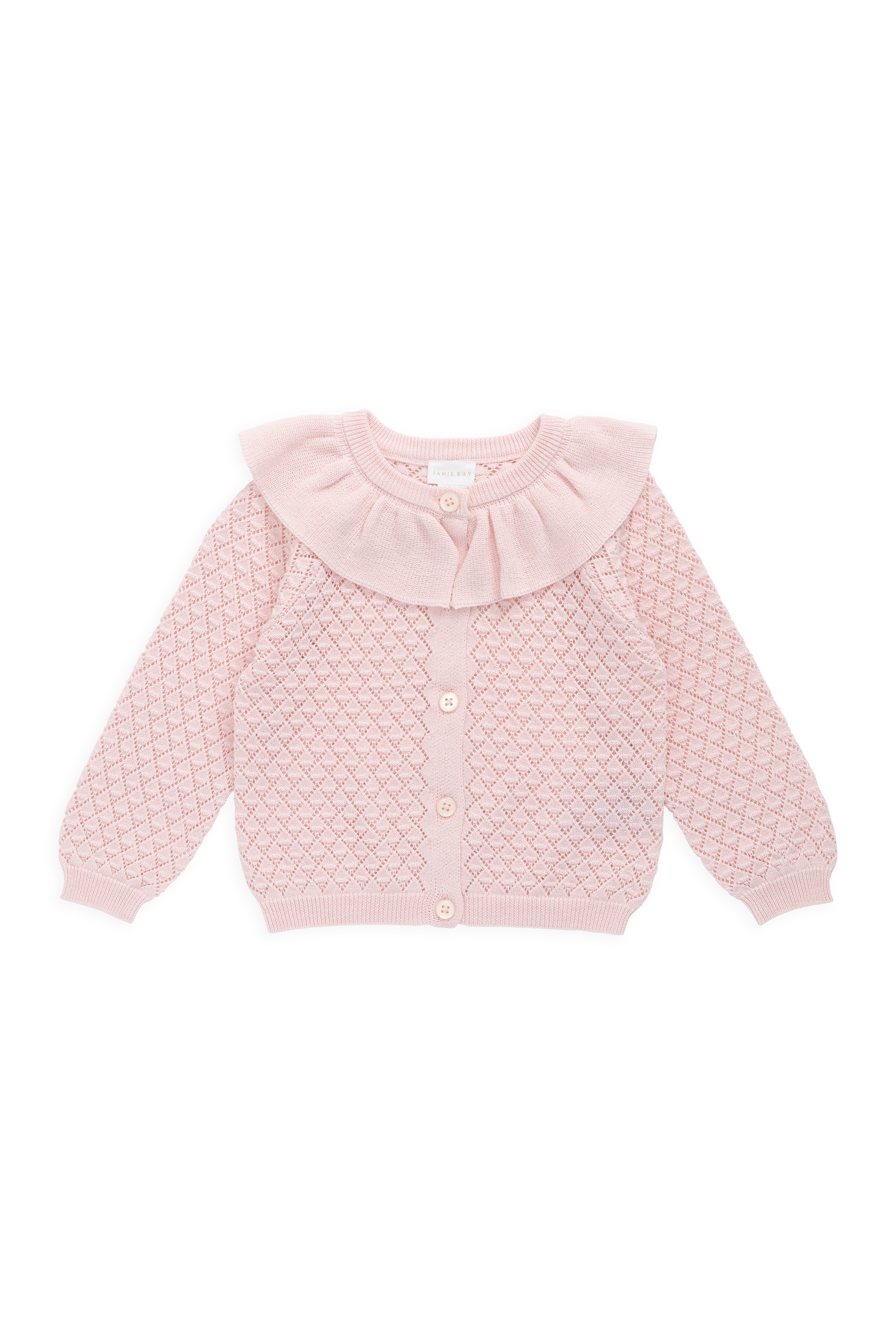 Cardigan en Coton Tricoté Rose Uni avec Boutons sur le Devant et Détails Nervurés pour Filles 0M-10A
