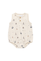 Combinaison imprimée marin à voile neutre en coton biologique avec boutons-pression et détails boutonnés pour bébés 0M-3Y