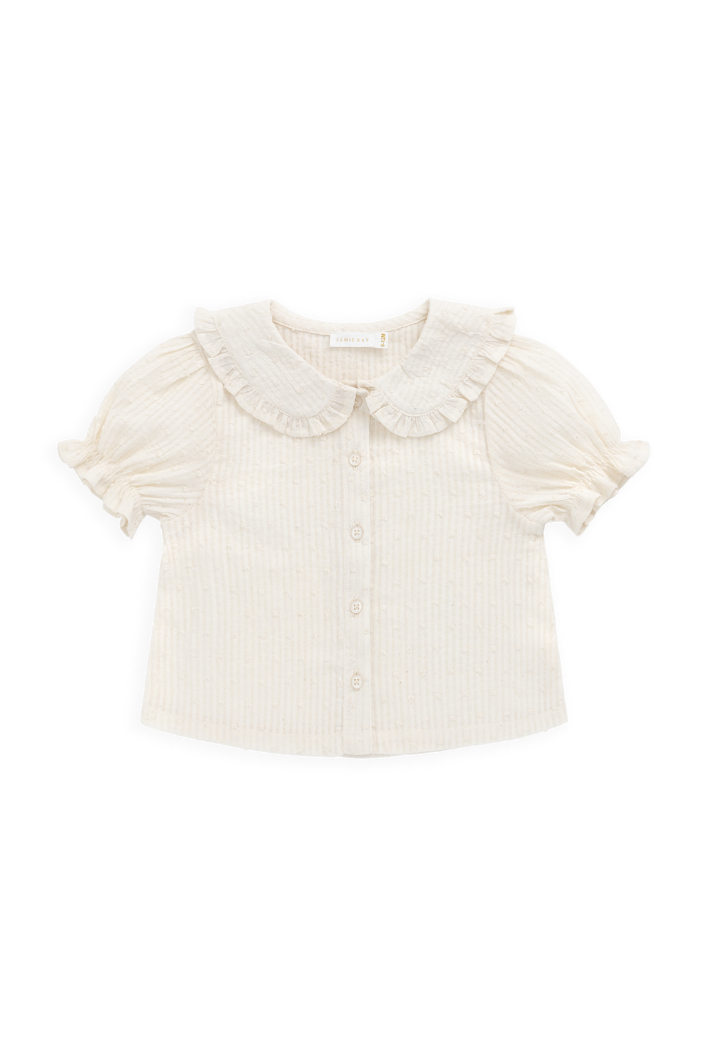 Chemisier élégant en coton biologique écru avec col à volants et manches bouffantes pour filles 0M-10A