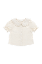 Chemisier élégant en coton biologique écru avec col à volants et manches bouffantes pour filles 0M-10A