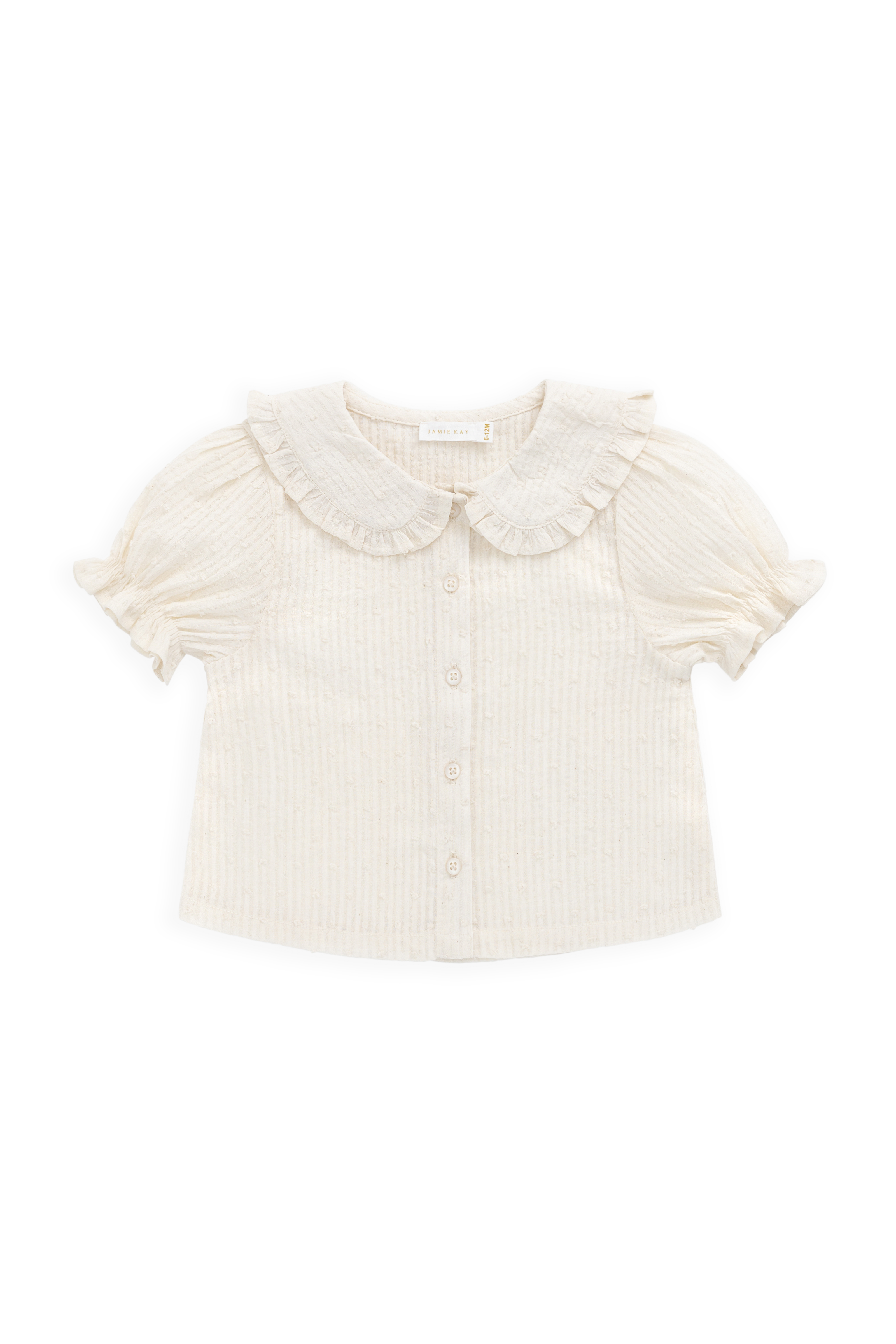 Chemisier élégant en coton biologique écru avec col à volants et manches bouffantes pour filles 0M-10A