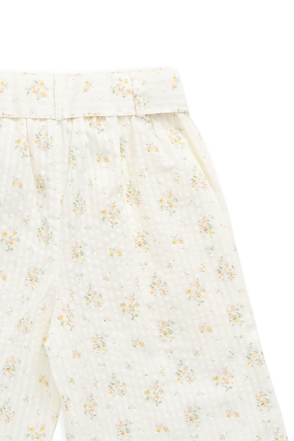 Pantalon large en coton biologique à imprimé floral parchemin romantique avec nœud à la taille pour filles de 6 mois à 10 ans