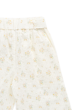Pantalon large en coton biologique à imprimé floral parchemin romantique avec nœud à la taille pour filles de 6 mois à 10 ans
