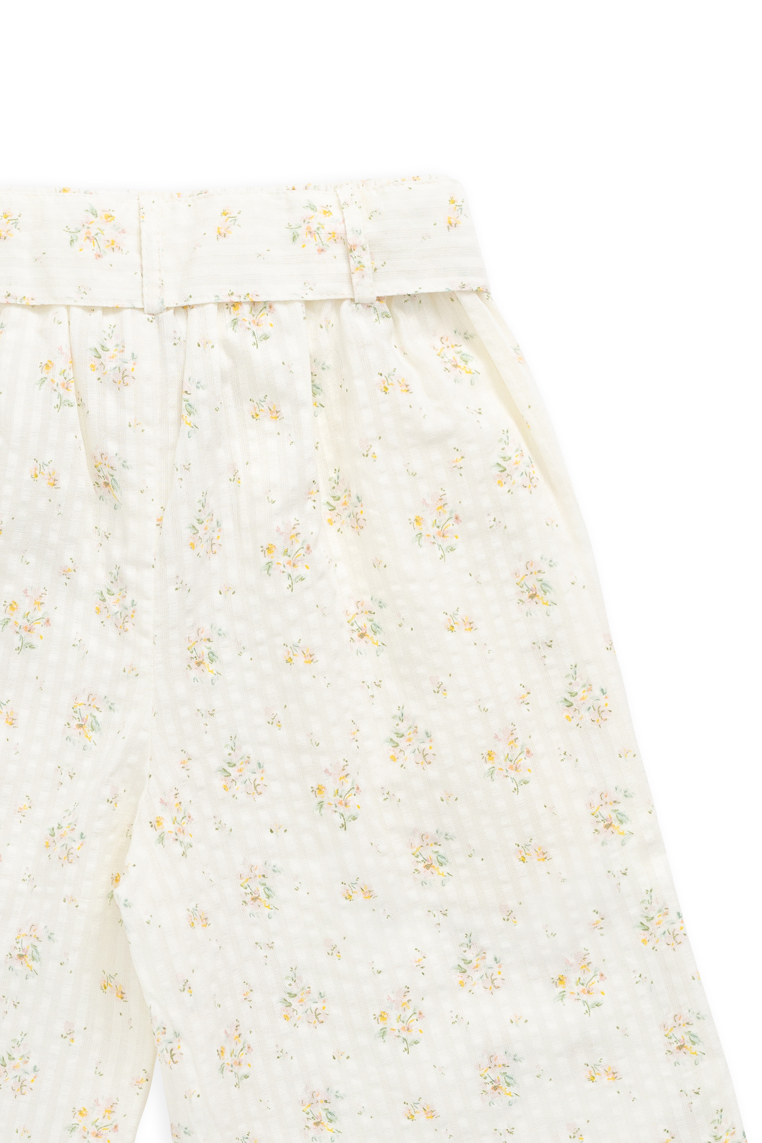 Pantalon large en coton biologique à imprimé floral parchemin romantique avec nœud à la taille pour filles de 6 mois à 10 ans