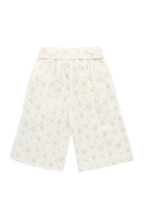 Pantalon large en coton biologique à imprimé floral parchemin romantique avec nœud à la taille pour filles de 6 mois à 10 ans