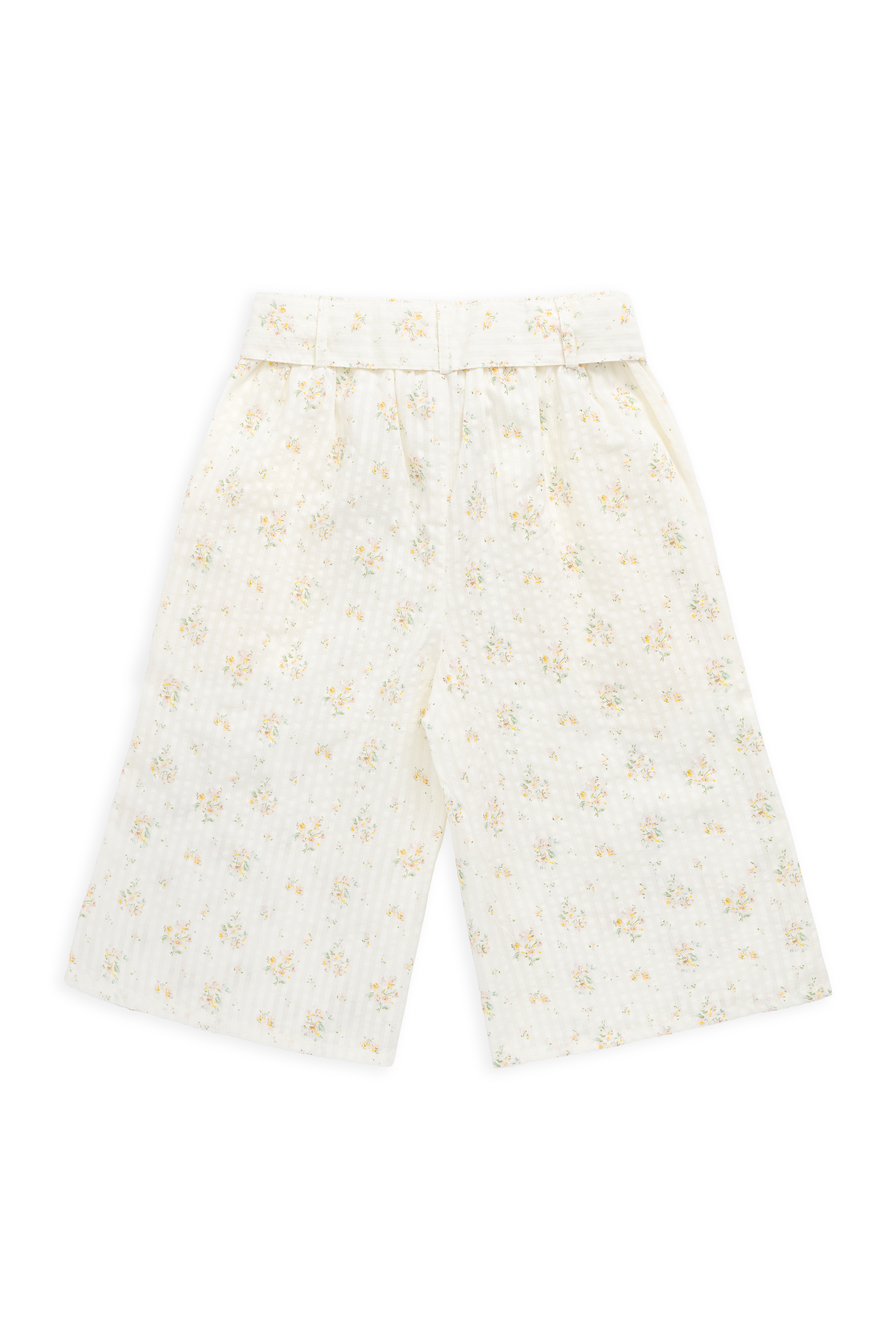 Pantalon large en coton biologique à imprimé floral parchemin romantique avec nœud à la taille pour filles de 6 mois à 10 ans