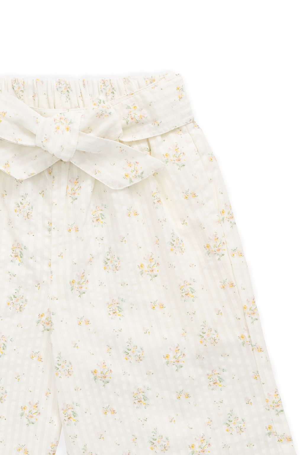 Pantalon large en coton biologique à imprimé floral parchemin romantique avec nœud à la taille pour filles de 6 mois à 10 ans