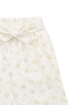 Pantalon large en coton biologique à imprimé floral parchemin romantique avec nœud à la taille pour filles de 6 mois à 10 ans