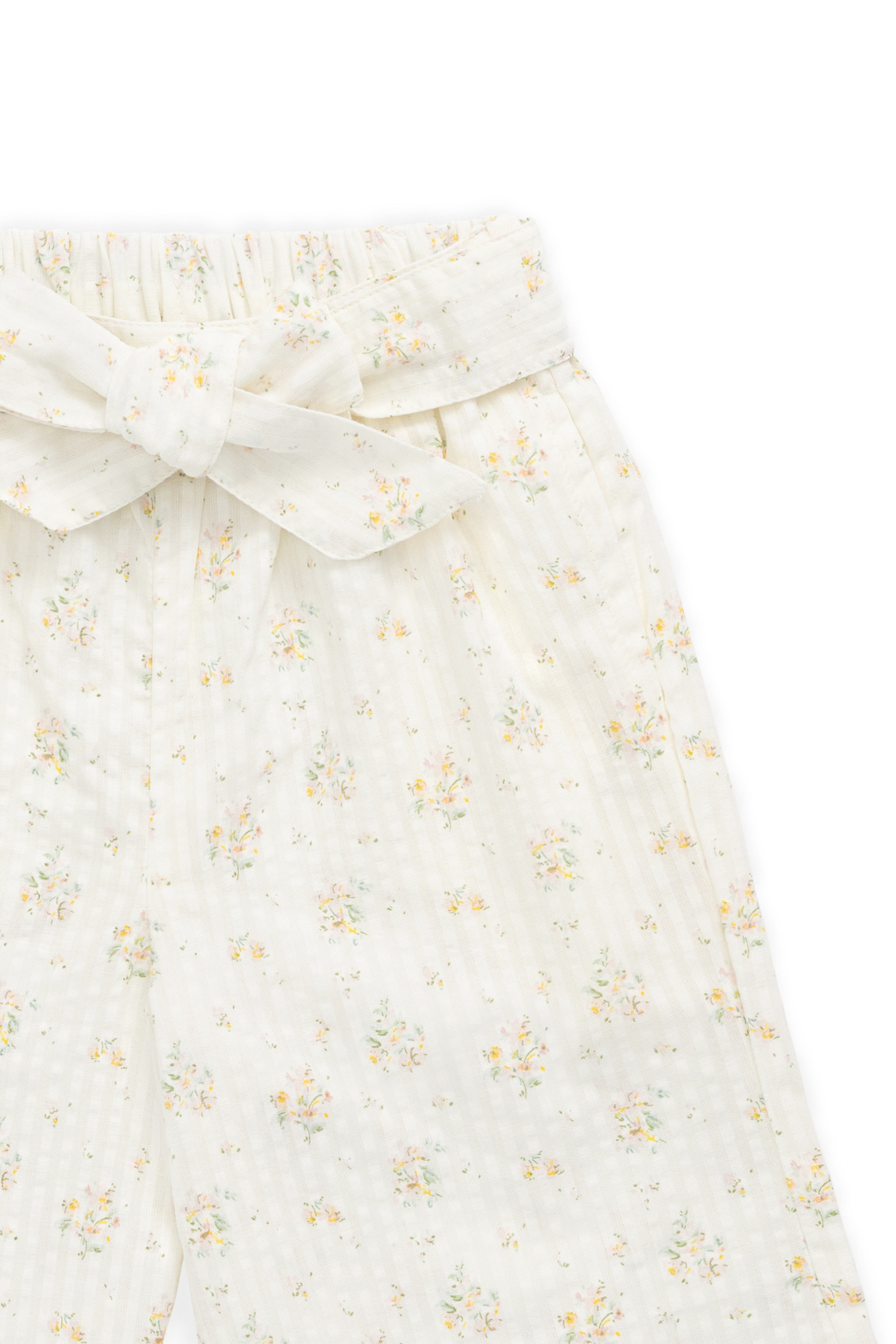 Pantalon large en coton biologique à imprimé floral parchemin romantique avec nœud à la taille pour filles de 6 mois à 10 ans