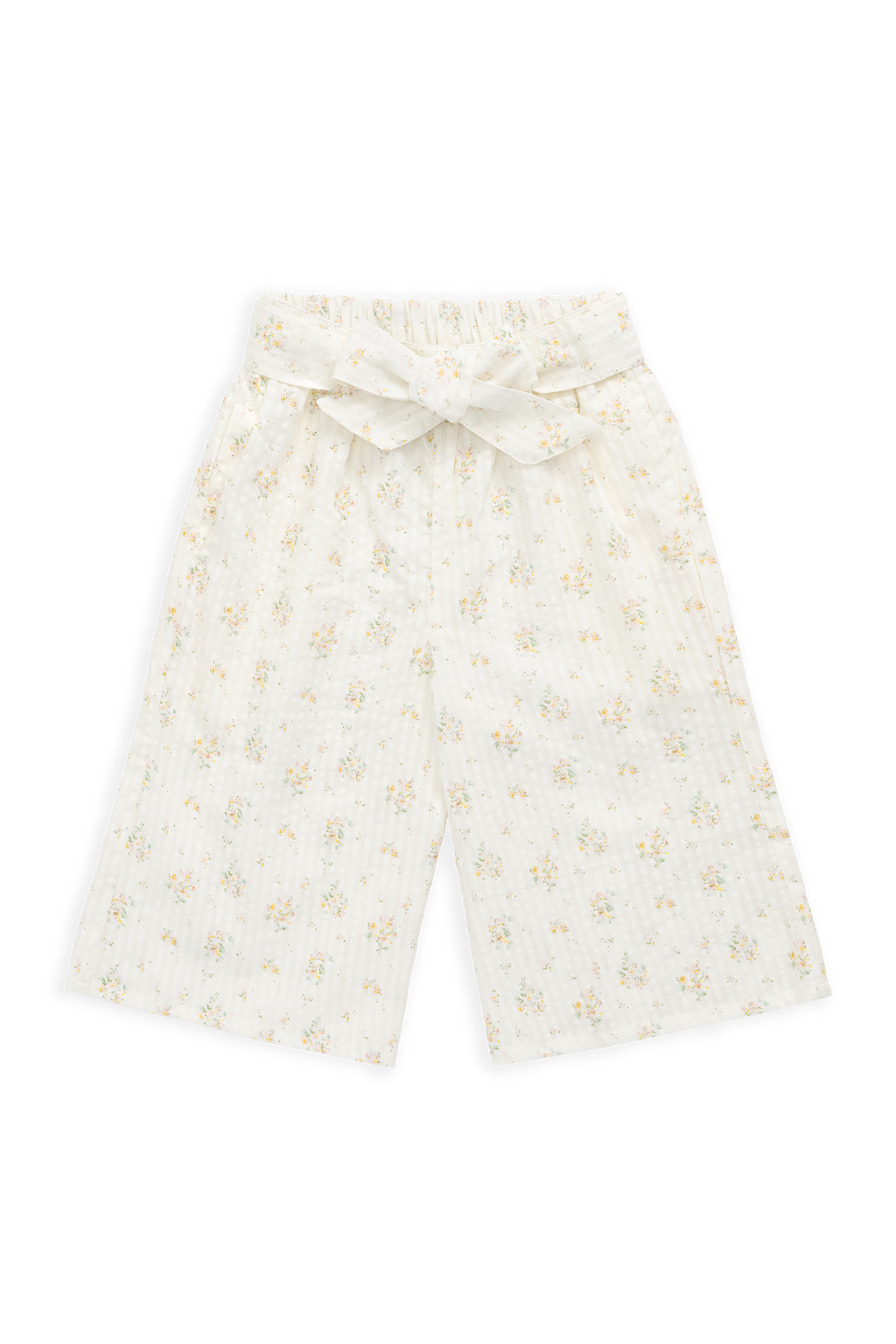 Pantalon large en coton biologique à imprimé floral parchemin romantique avec nœud à la taille pour filles de 6 mois à 10 ans