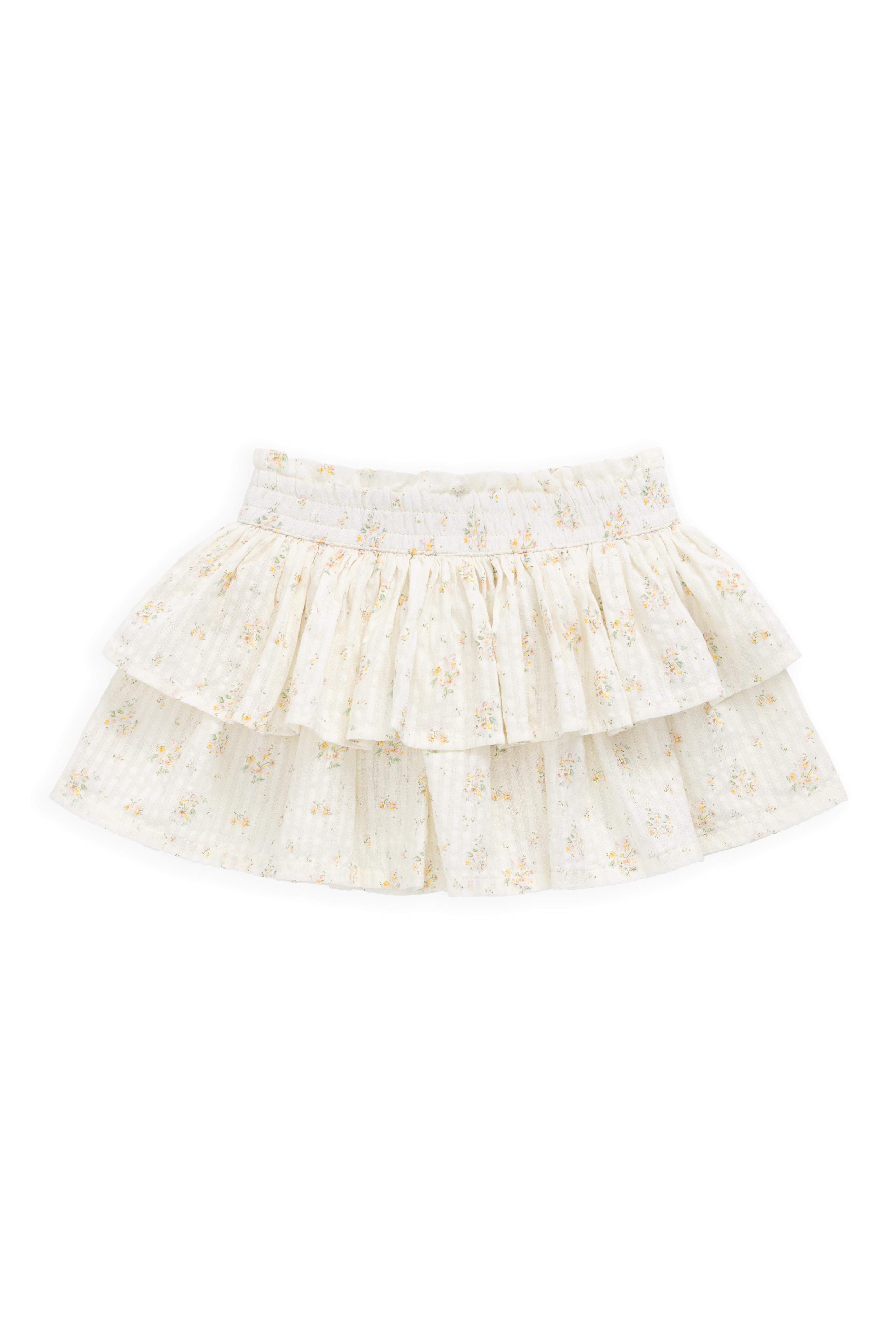 Jupe étagée en coton biologique à imprimé floral parchemin romantique avec design superposé féminin pour filles 6M–10A