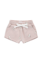 Short en coton biologique à imprimé chaton Mauve ludique avec taille à nœud pour filles de 6 mois à 10 ans