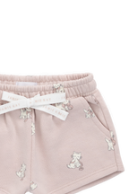 Short en coton biologique à imprimé chaton Mauve ludique avec taille à nœud pour filles de 6 mois à 10 ans