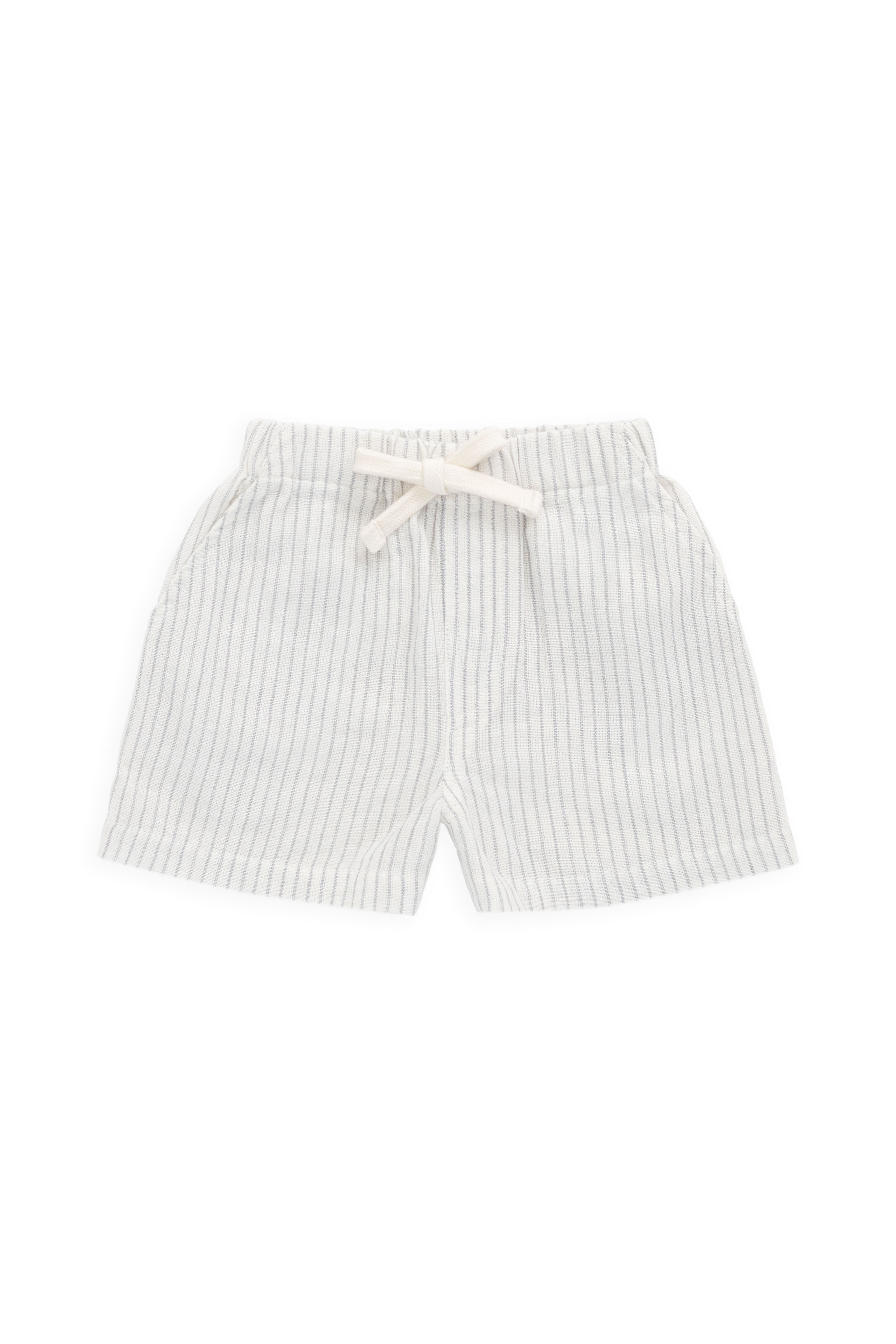 Short en coton biologique décontracté rayé à fines rayures couleur parchemin avec coupe décontractée et lien décoratif pour enfants de 6 mois à 8 ans