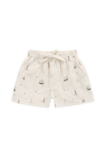 Short pour enfant en coton bio, motif bateau nautique neutre, coupe décontractée avec taille ajustable par lien, 6 mois–8 ans