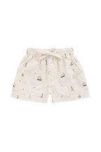 Short pour enfant en coton bio, motif bateau nautique neutre, coupe décontractée avec taille ajustable par lien, 6 mois–8 ans
