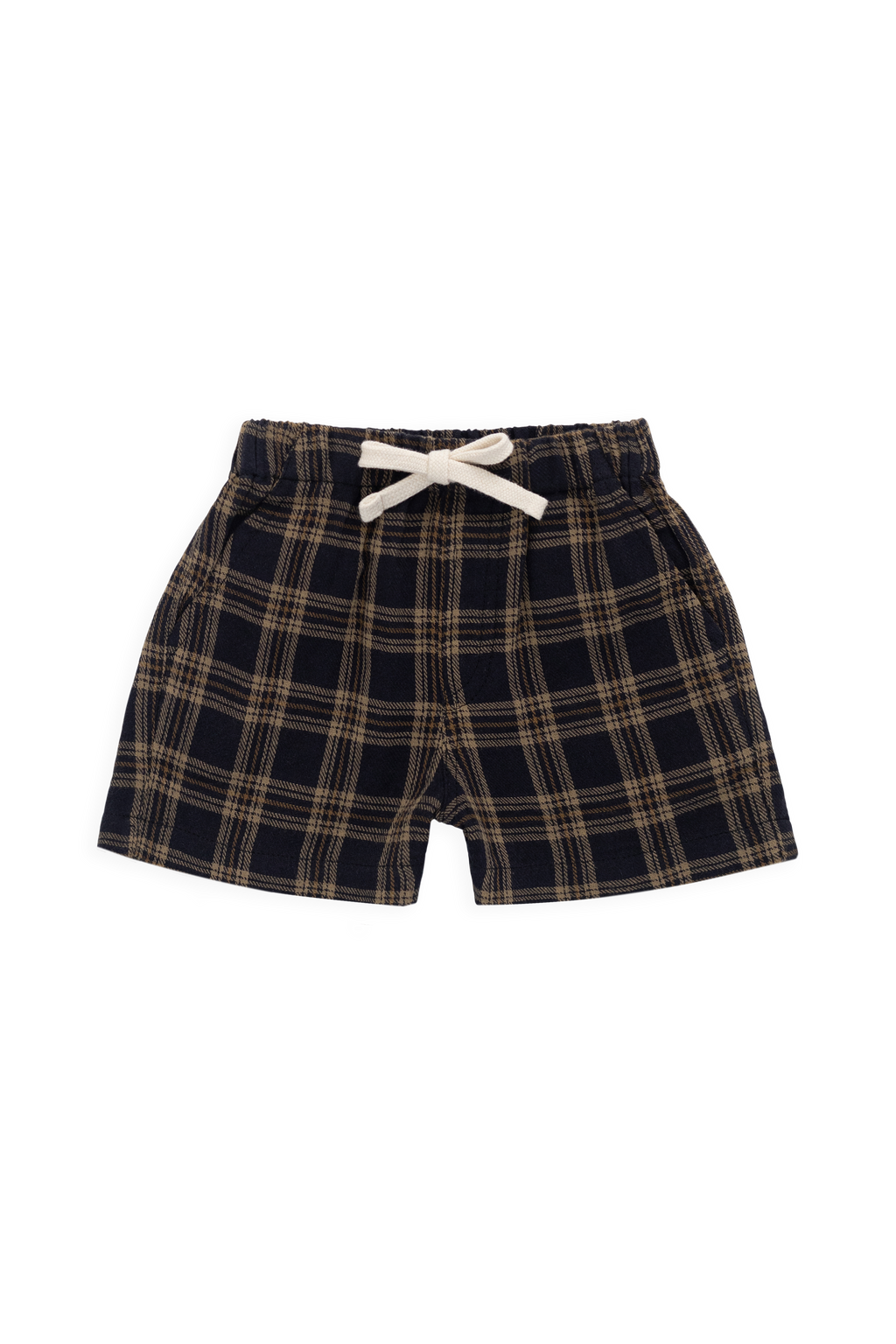 Short classique à carreaux Woodland en coton biologique pour enfants de 6 mois à 8 ans, coupe décontractée avec lien décoratif à la taille
