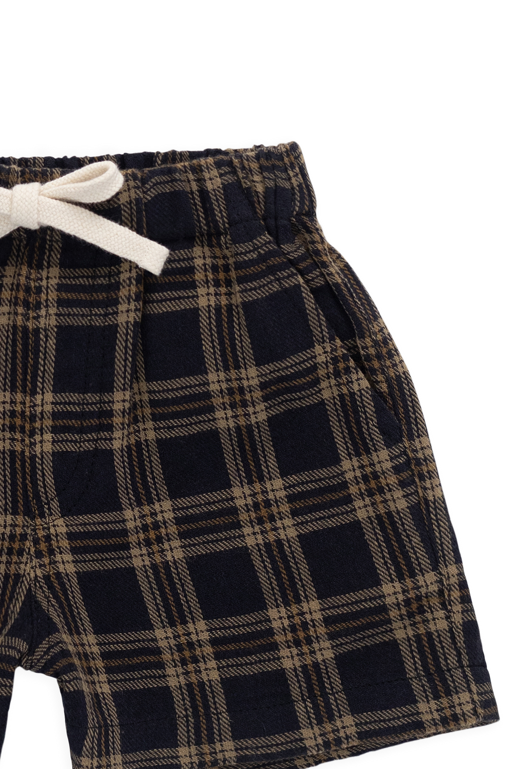Short classique à carreaux Woodland en coton biologique pour enfants de 6 mois à 8 ans, coupe décontractée avec lien décoratif à la taille