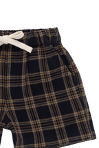 Short classique à carreaux Woodland en coton biologique pour enfants de 6 mois à 8 ans, coupe décontractée avec lien décoratif à la taille