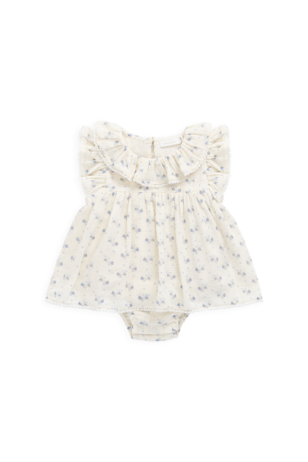 Combi-short en mousseline de coton bio à imprimé floral romantique et col à volants pour l'été 0-2 ans