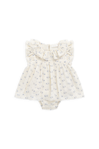 Combi-short en mousseline de coton bio à imprimé floral romantique et col à volants pour l'été 0-2 ans