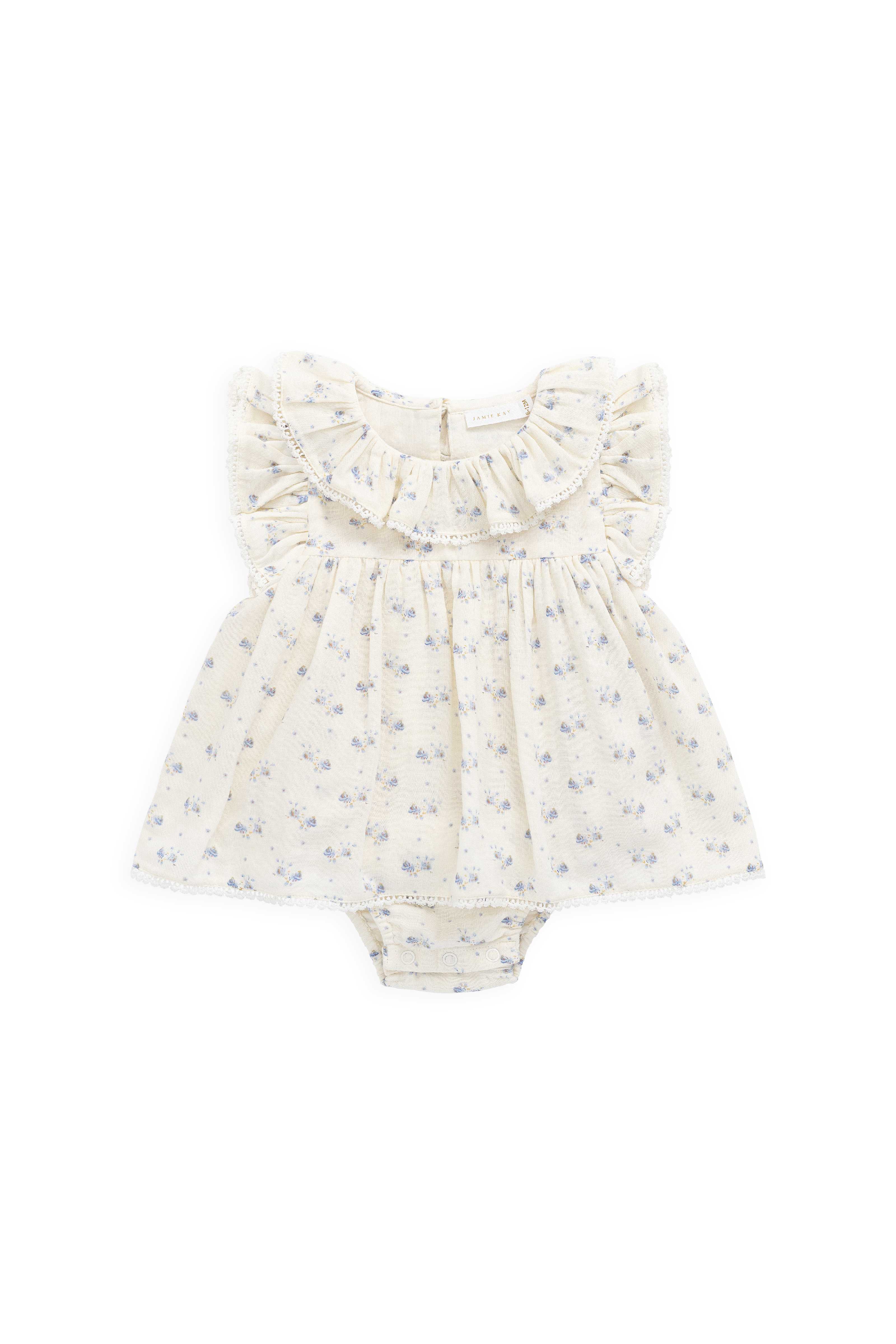 Combi-short en mousseline de coton bio à imprimé floral romantique et col à volants pour l'été 0-2 ans