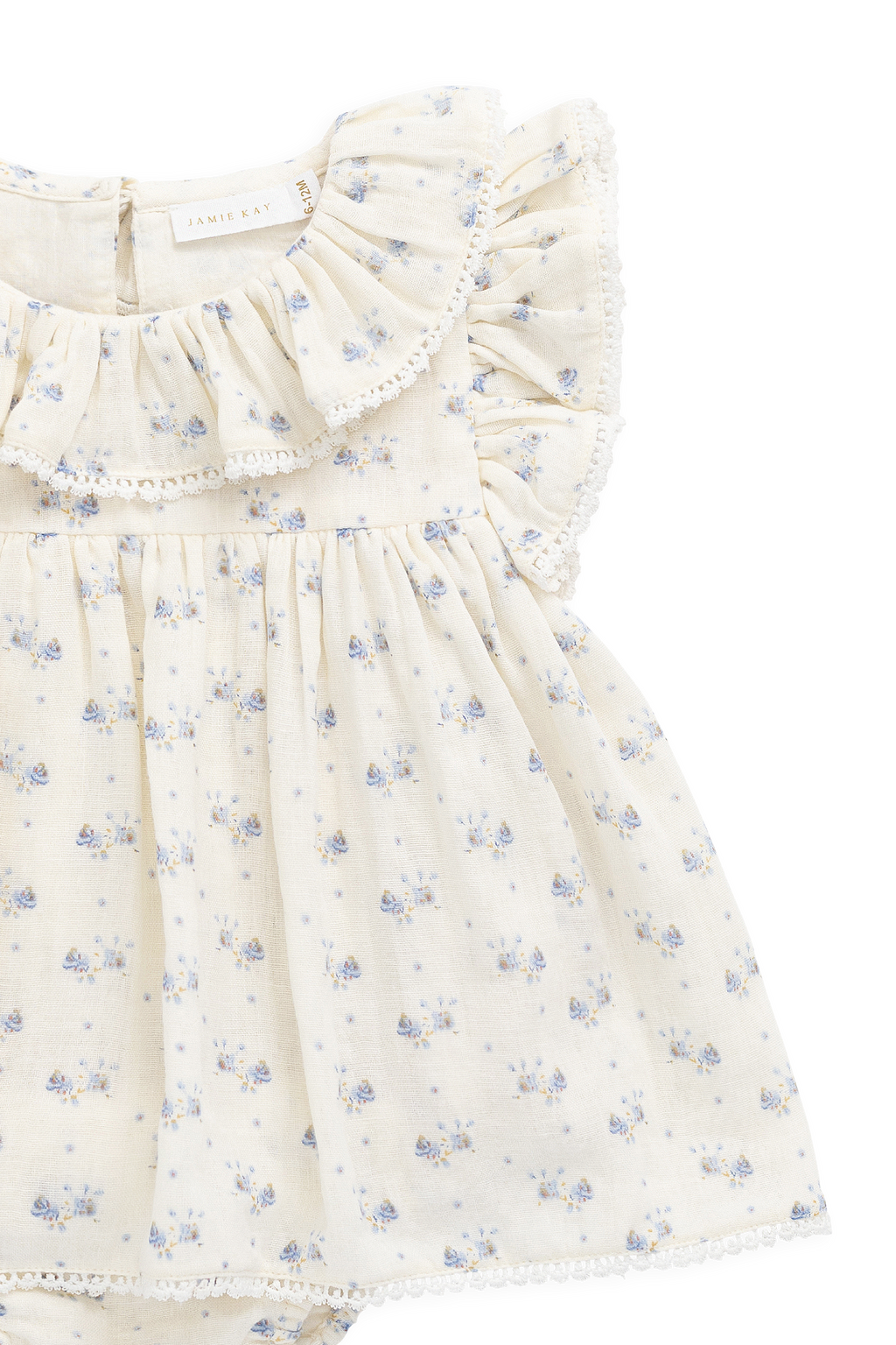 Combi-short en mousseline de coton bio à imprimé floral romantique et col à volants pour l'été 0-2 ans