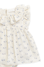 Combi-short en mousseline de coton bio à imprimé floral romantique et col à volants pour l'été 0-2 ans