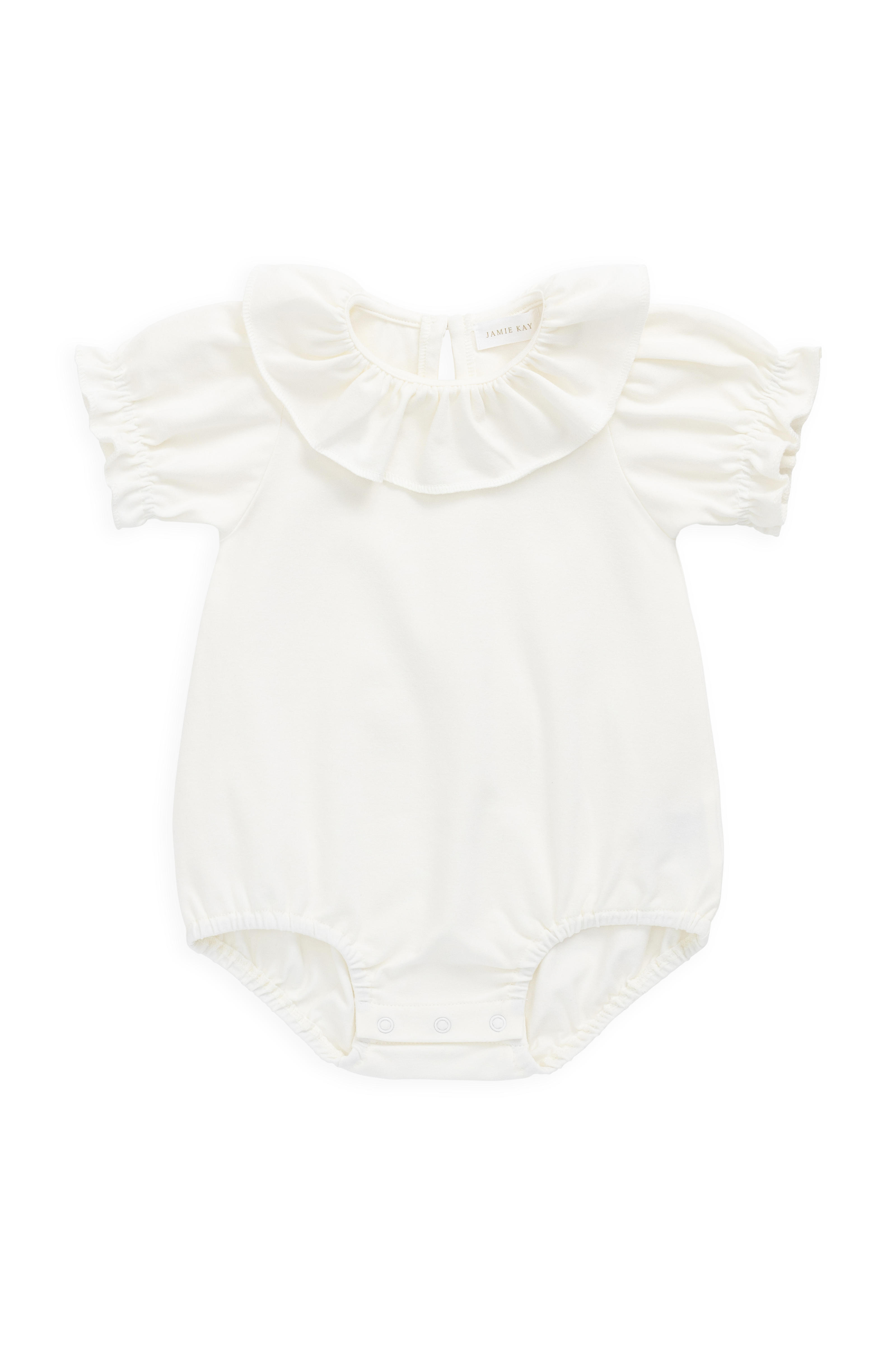 Body en Coton Pima Uni Parchemin Élégant avec Manches Bouffantes et Col Volanté pour Bébés Filles 0M–3A