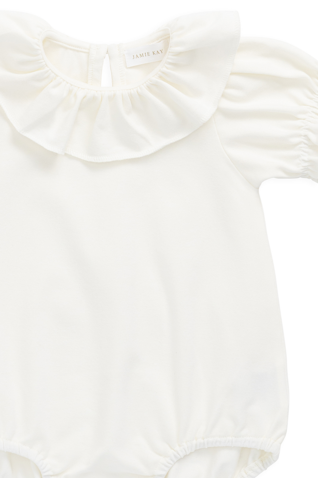 Body en Coton Pima Uni Parchemin Élégant avec Manches Bouffantes et Col Volanté pour Bébés Filles 0M–3A