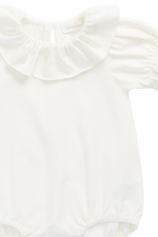 Body en Coton Pima Uni Parchemin Élégant avec Manches Bouffantes et Col Volanté pour Bébés Filles 0M–3A