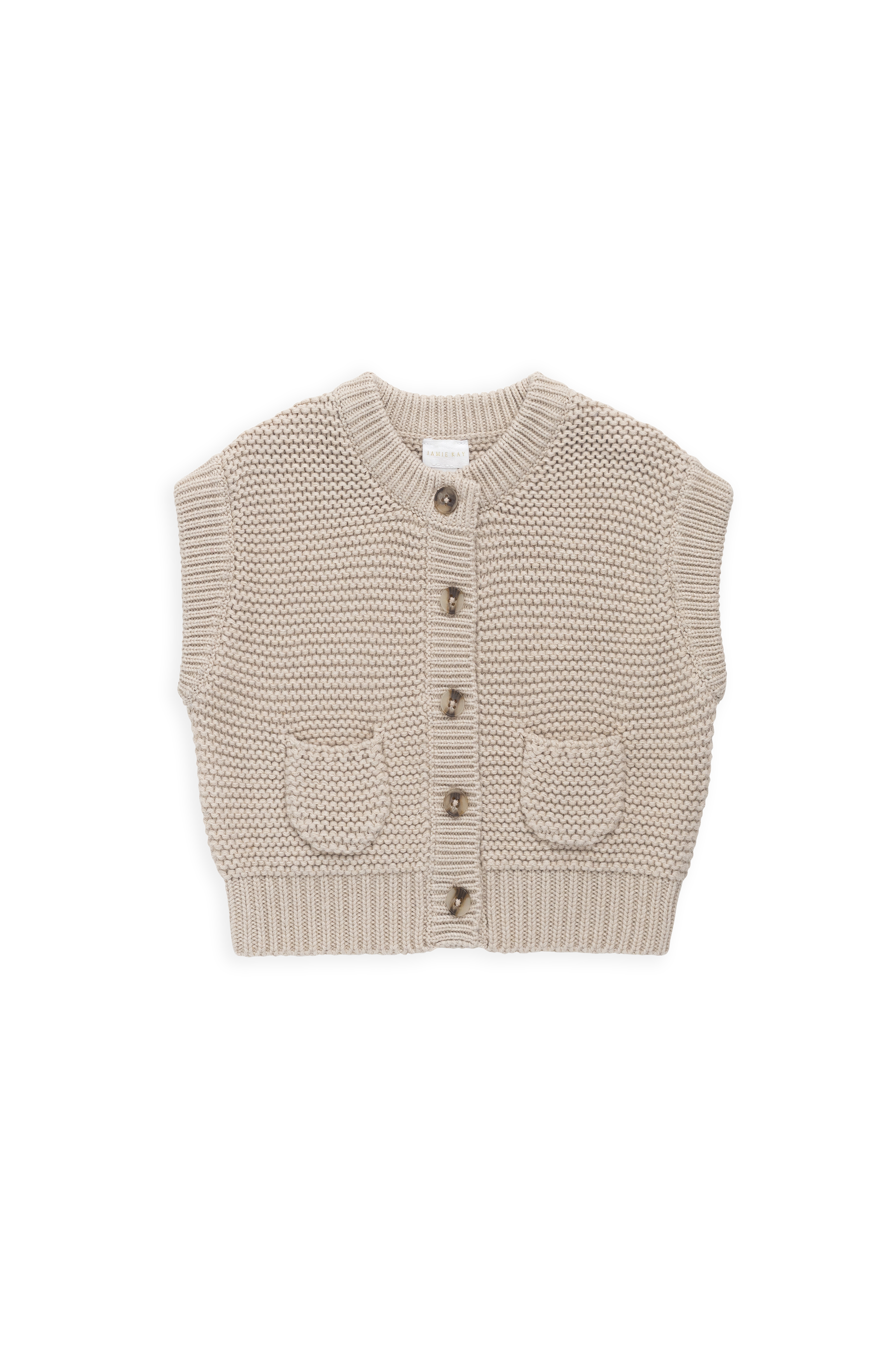 Gilet en tricot de coton uni avec fermeture boutonnée et poche pour enfants de 0 à 8 ans