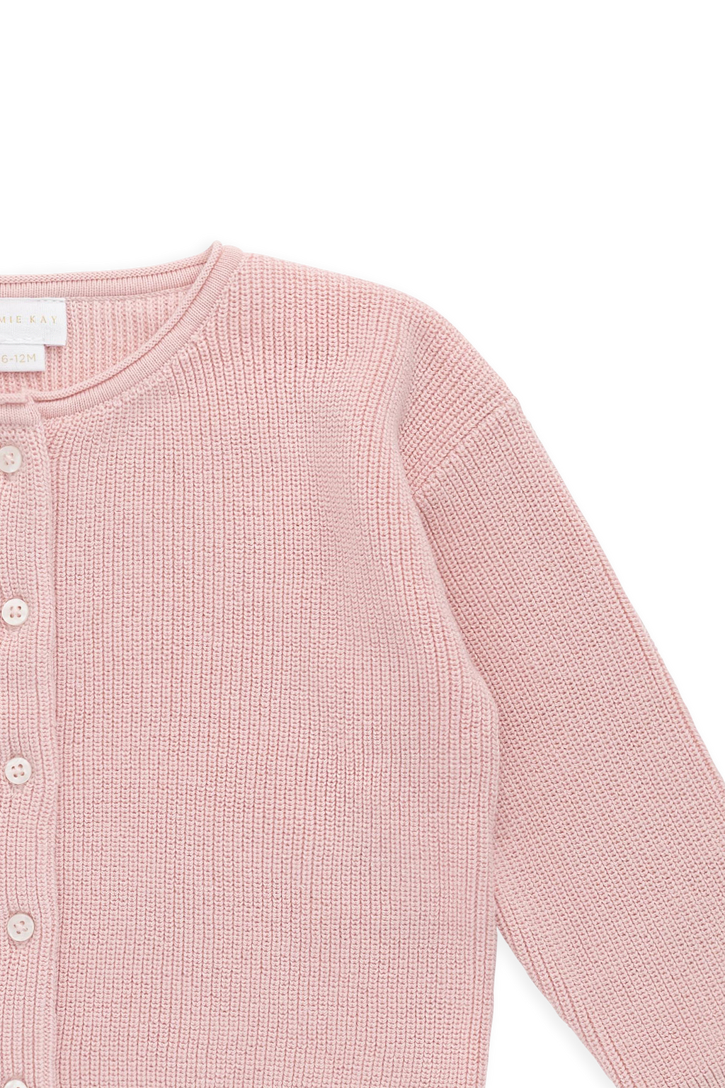 Cardigan uni en maille de coton rose délicat avec boutonnage sur le devant, idéal à superposer 0M–10Y