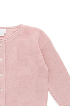 Cardigan uni en maille de coton rose délicat avec boutonnage sur le devant, idéal à superposer 0M–10Y