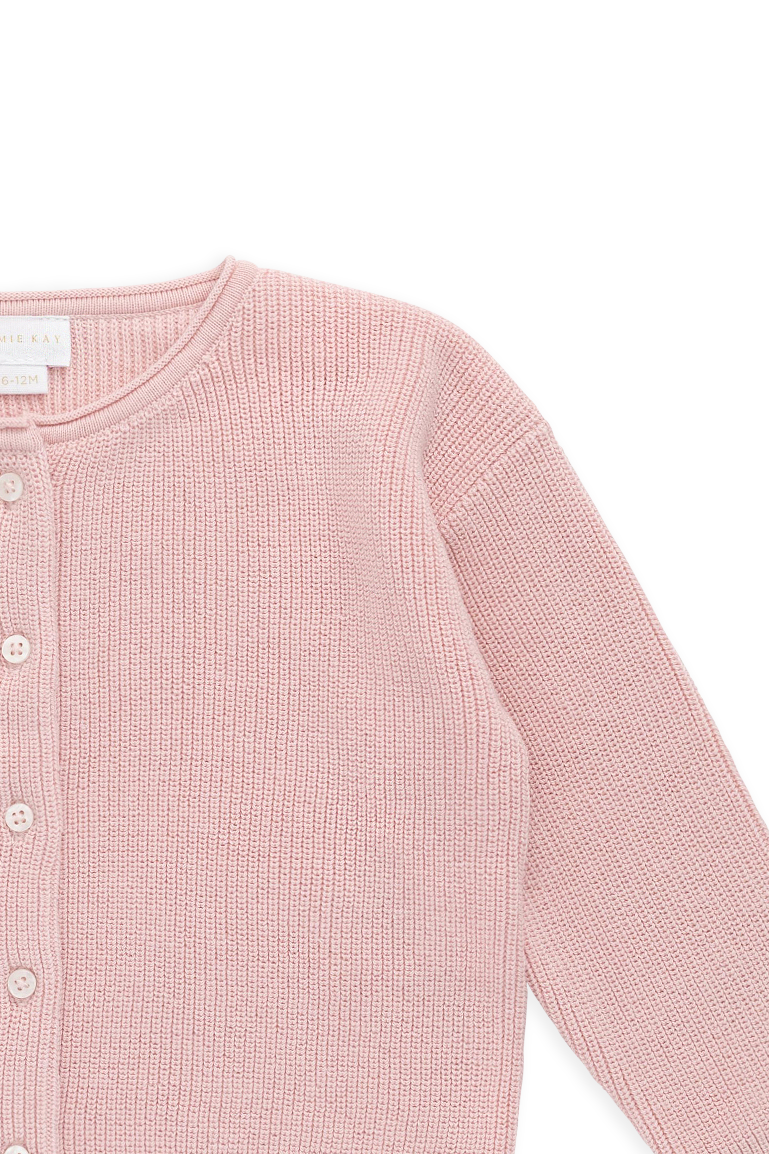 Cardigan uni en maille de coton rose délicat avec boutonnage sur le devant, idéal à superposer 0M–10Y