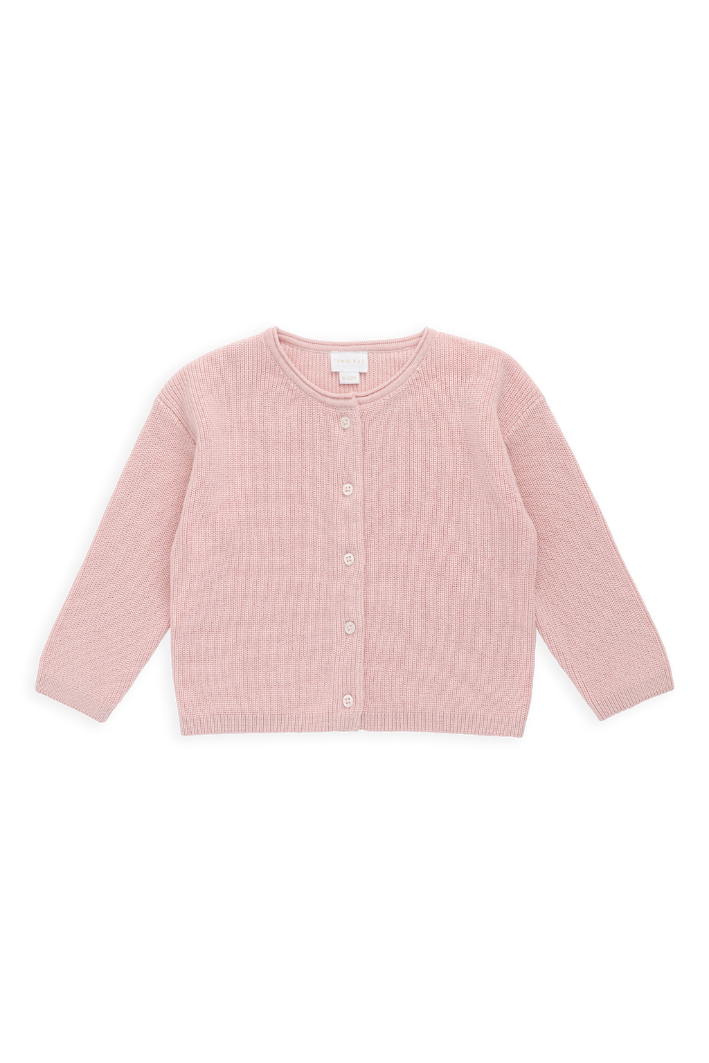 Cardigan uni en maille de coton rose délicat avec boutonnage sur le devant, idéal à superposer 0M–10Y