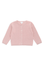 Cardigan uni en maille de coton rose délicat avec boutonnage sur le devant, idéal à superposer 0M–10Y