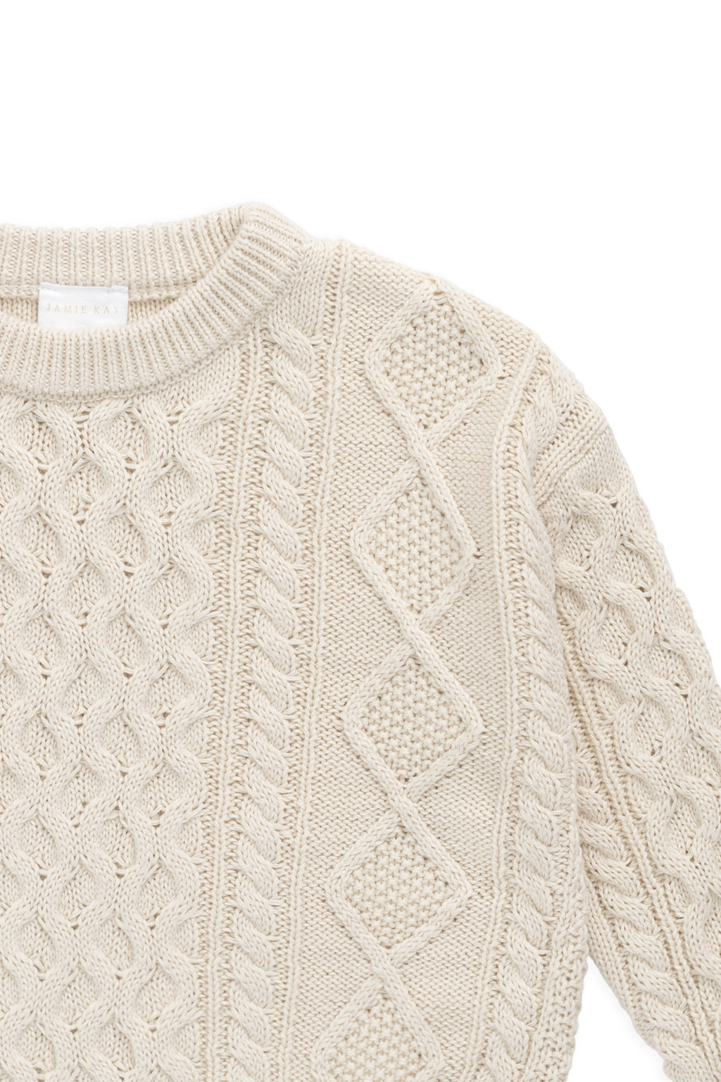 Pull en coton classique, de couleur unie neutre, à col rond et maille torsadée, avec poignets côtelés, pour enfants de 6 mois à 8 ans