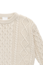 Pull en coton classique, de couleur unie neutre, à col rond et maille torsadée, avec poignets côtelés, pour enfants de 6 mois à 8 ans