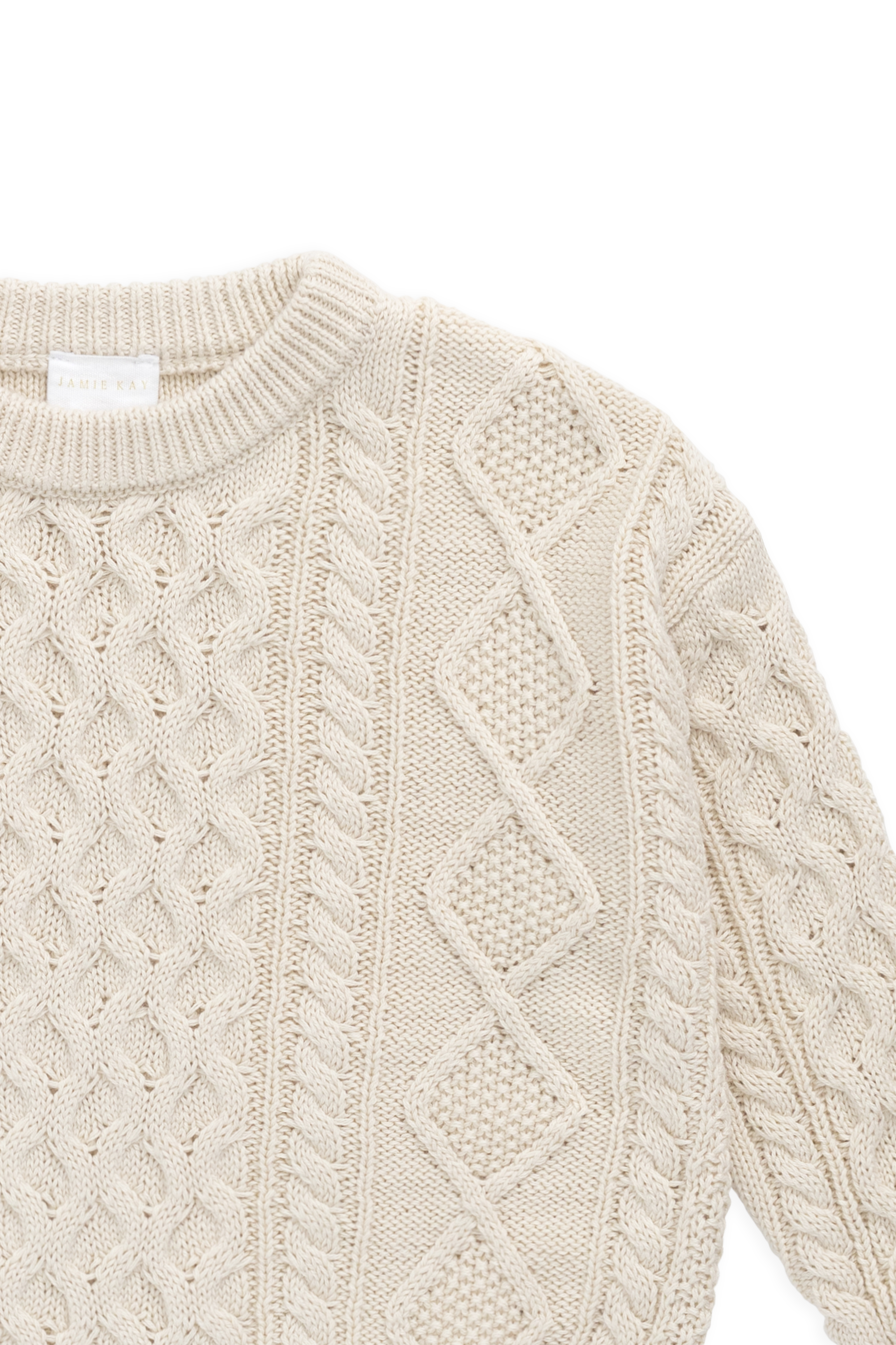 Pull en coton classique, de couleur unie neutre, à col rond et maille torsadée, avec poignets côtelés, pour enfants de 6 mois à 8 ans