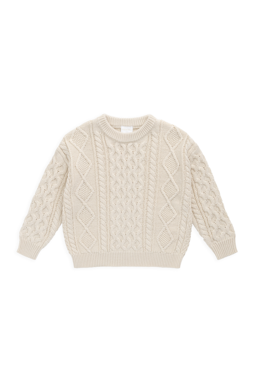 Pull en coton classique, de couleur unie neutre, à col rond et maille torsadée, avec poignets côtelés, pour enfants de 6 mois à 8 ans