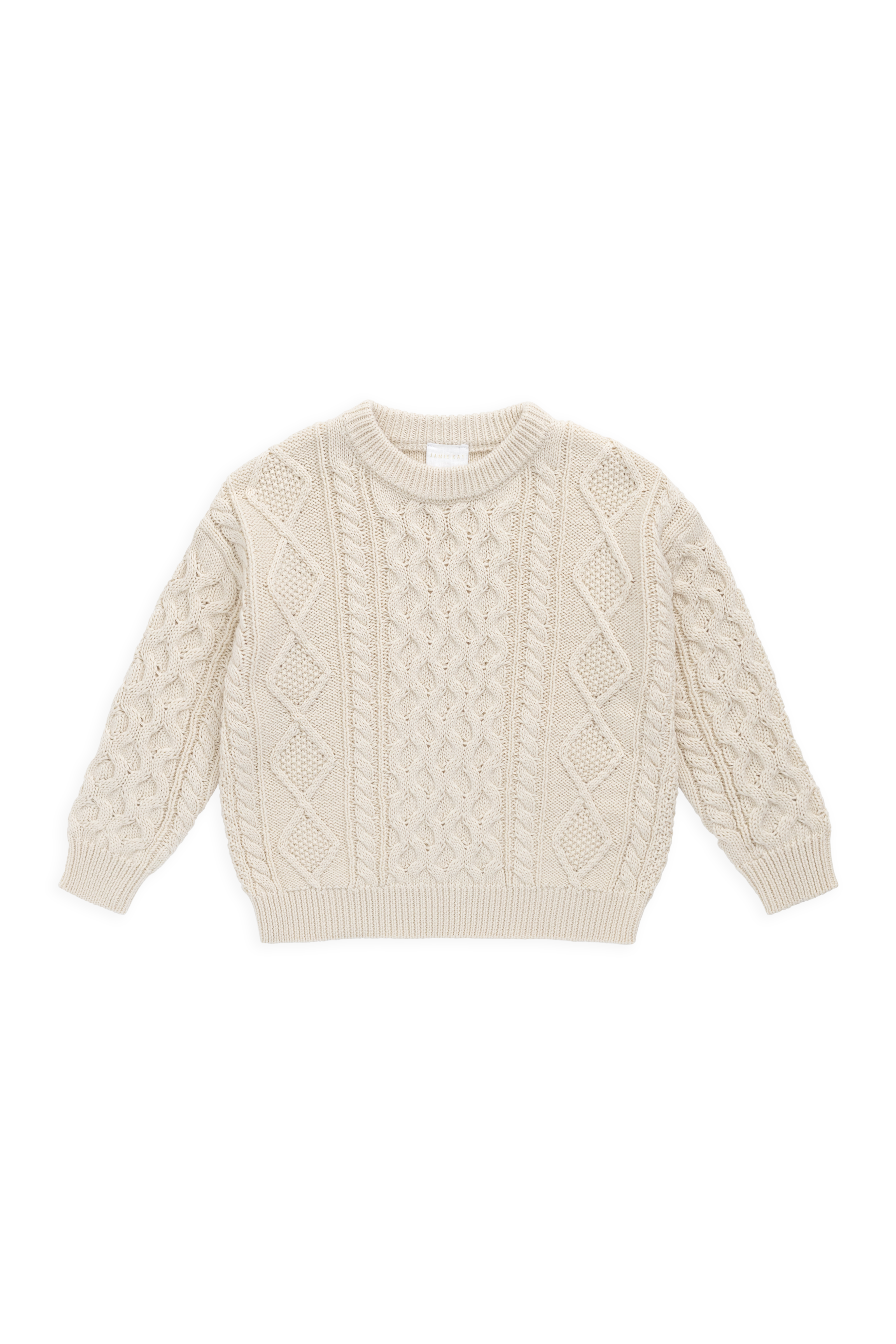 Pull en coton classique, de couleur unie neutre, à col rond et maille torsadée, avec poignets côtelés, pour enfants de 6 mois à 8 ans