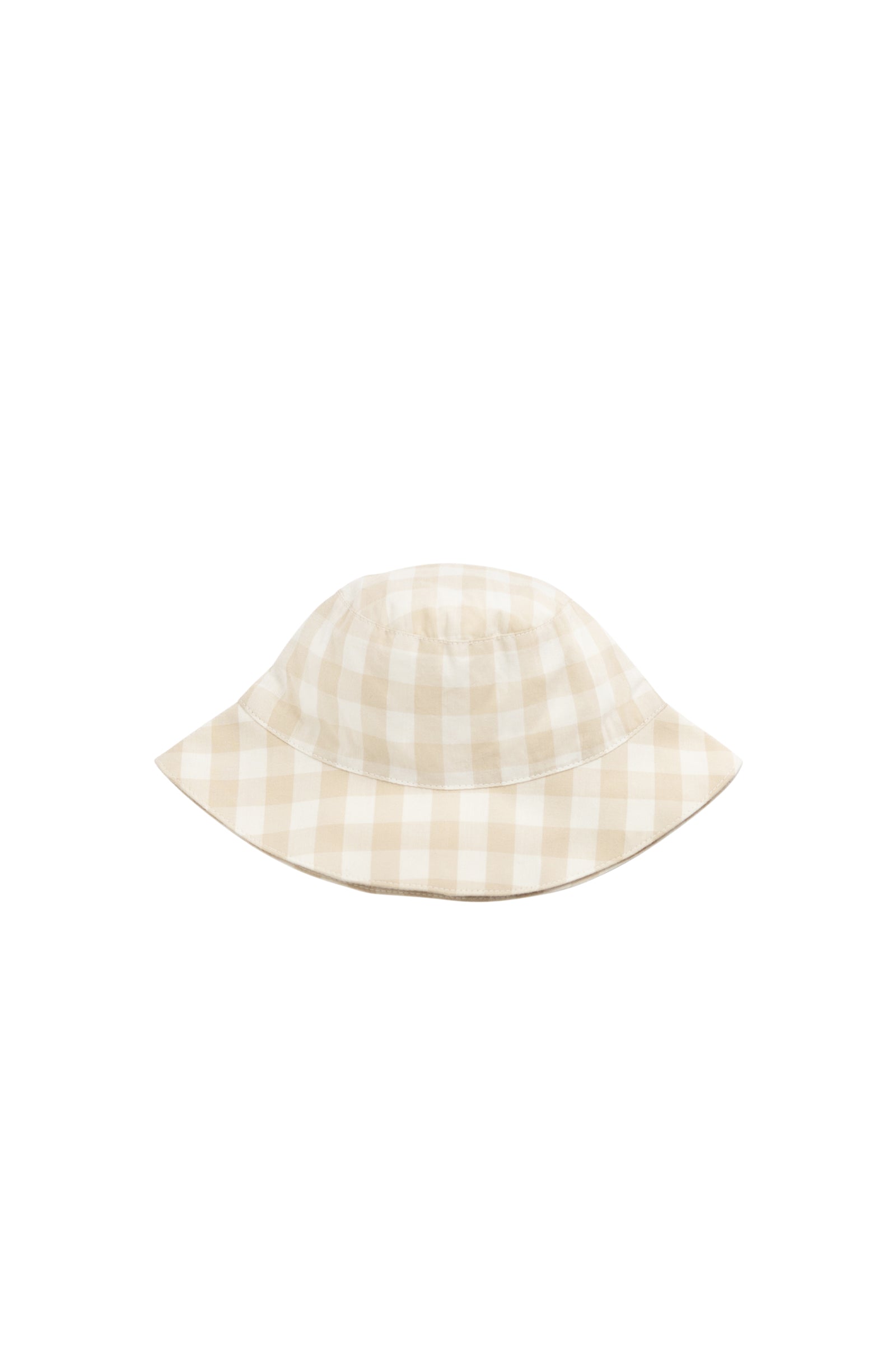 Bob en coton biologique à carreaux vichy kaki pâle classique avec bord souple et protection solaire pour enfants