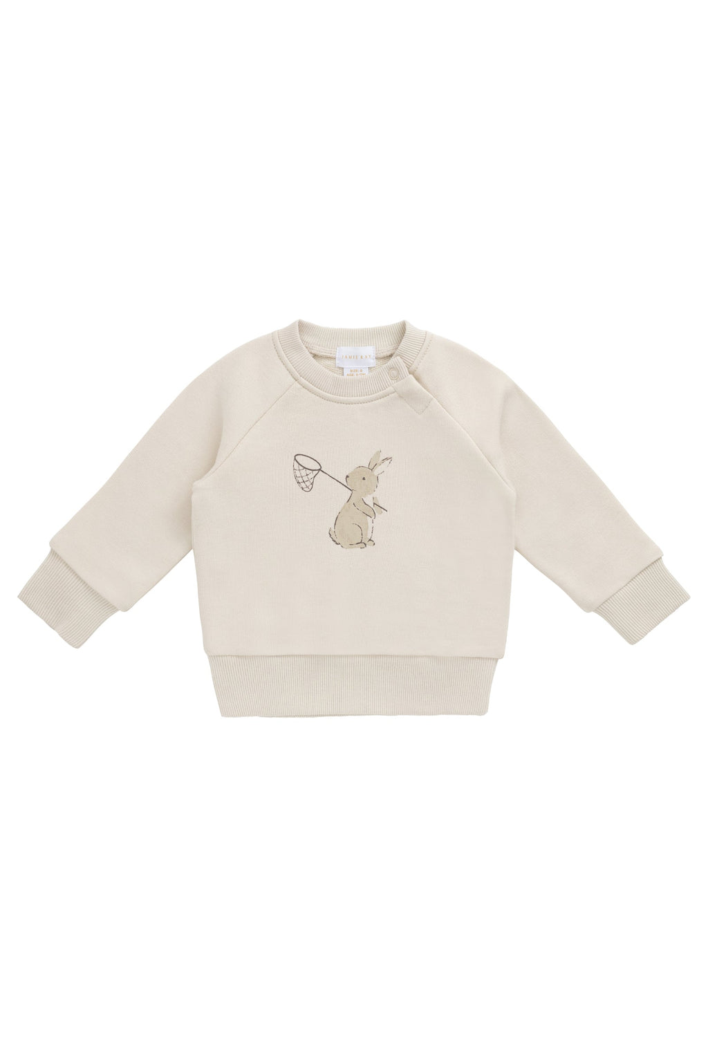 Sweat-shirt en coton biologique imprimé lapin et jardin, doux comme l'avoine, avec boutons-pression aux épaules, pour enfants de 6 mois à 8 ans
