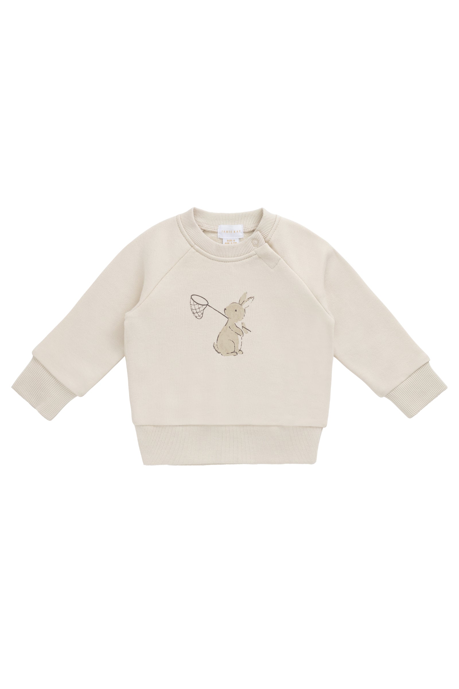 Sweat-shirt en coton biologique imprimé lapin et jardin, doux comme l'avoine, avec boutons-pression aux épaules, pour enfants de 6 mois à 8 ans