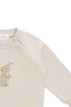 Sweat-shirt en coton biologique imprimé lapin et jardin, doux comme l'avoine, avec boutons-pression aux épaules, pour enfants de 6 mois à 8 ans