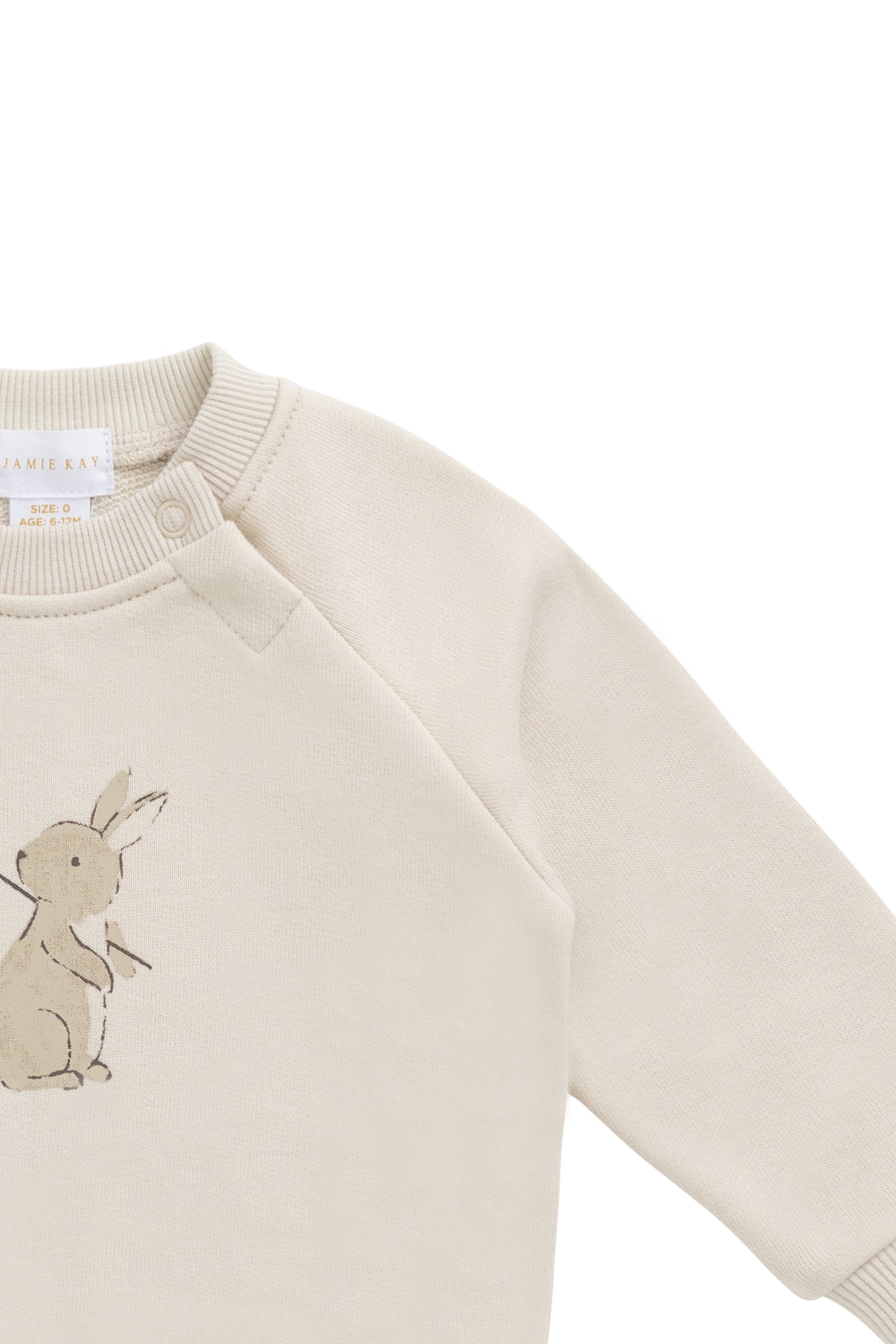 Sweat-shirt en coton biologique imprimé lapin et jardin, doux comme l'avoine, avec boutons-pression aux épaules, pour enfants de 6 mois à 8 ans